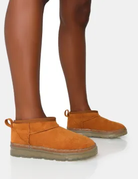 Bambi Tan Faux Suede Ultra Mini Ankle Boots