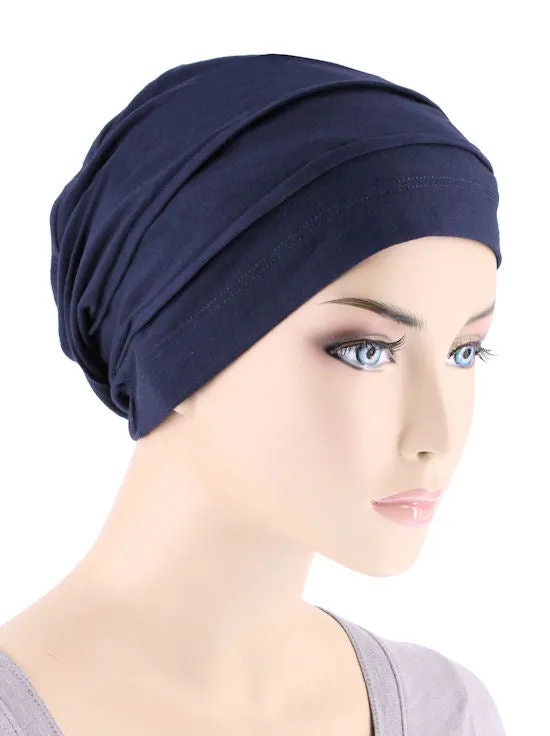 Bamboo Pleated Cap Navy Blue