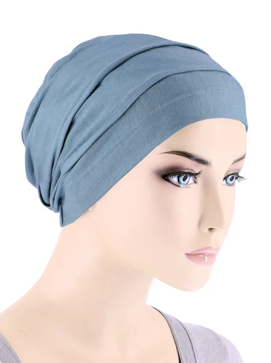 BBPCAP-DUSTYBLUE#Lux Bamboo Pleated Cap in Dusty Blue