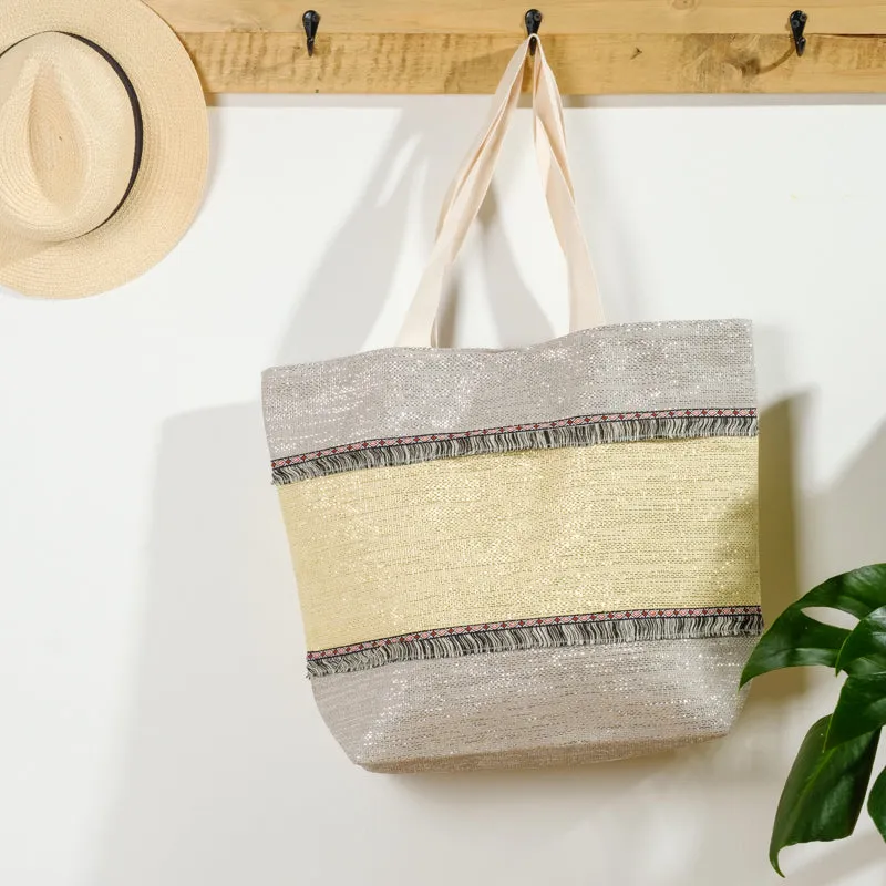 Beach Bag Straw Weave Grey & Gold