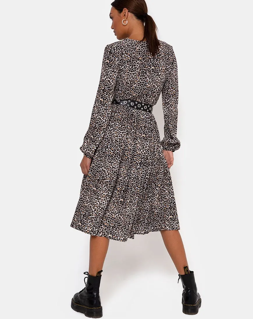 Bello Midi Dress in Rar Leopard Brown