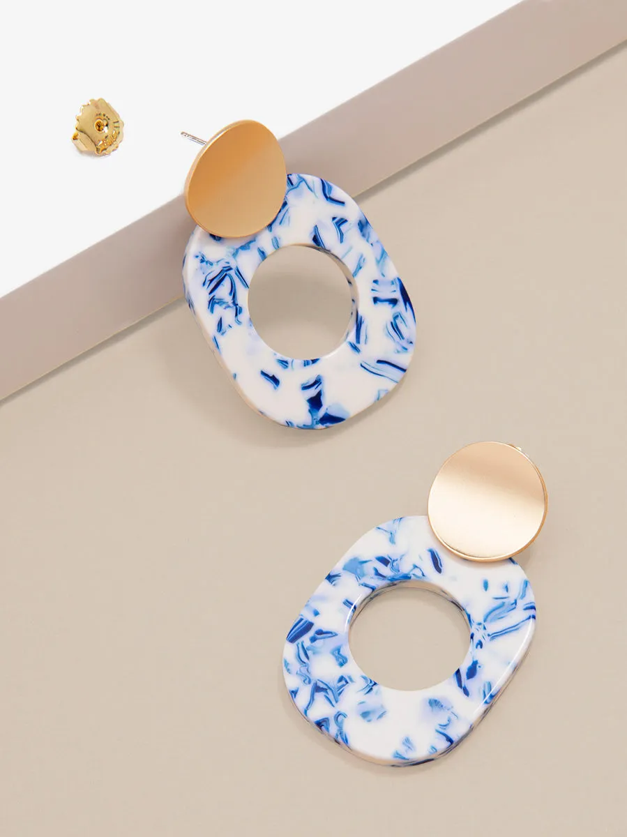 Blue Marbled Acetate Drop Earring