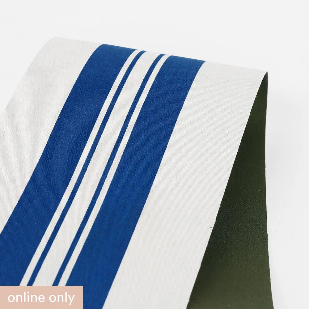 Bonded Awning Stripe Cotton - Blue / White / Forest (remnant)