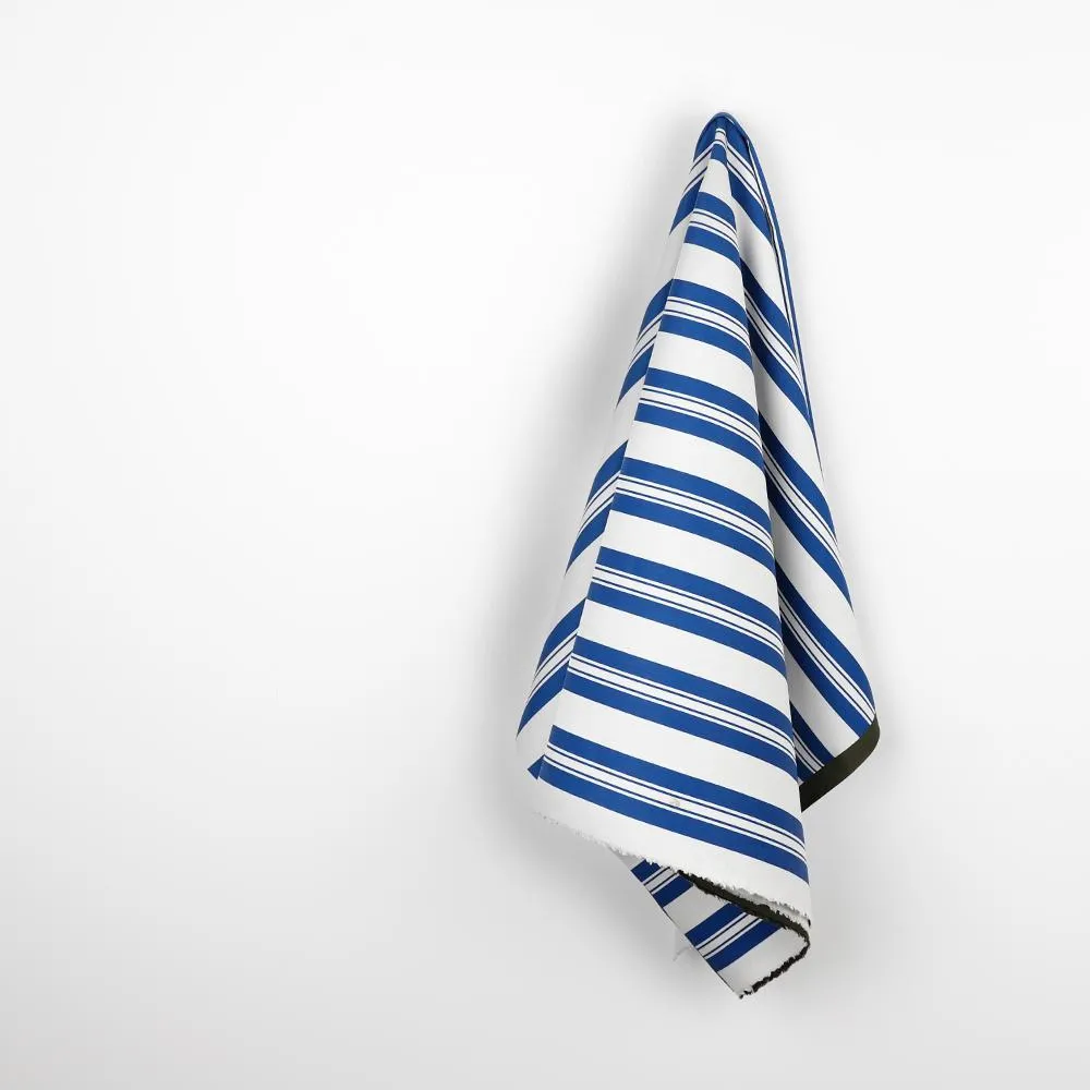 Bonded Awning Stripe Cotton - Blue / White / Forest (remnant)