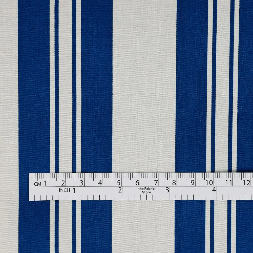 Bonded Awning Stripe Cotton - Blue / White / Forest (remnant)