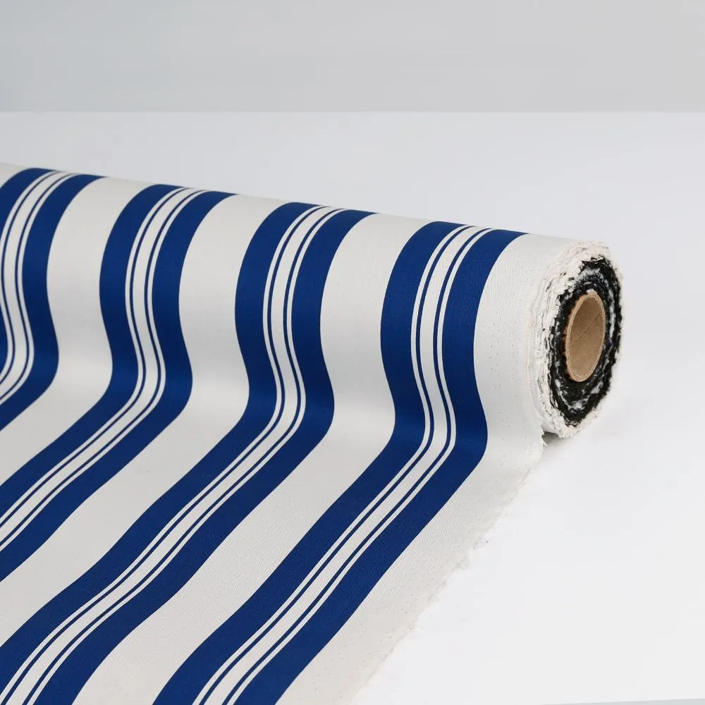 Bonded Awning Stripe Cotton - Blue / White / Forest (remnant)