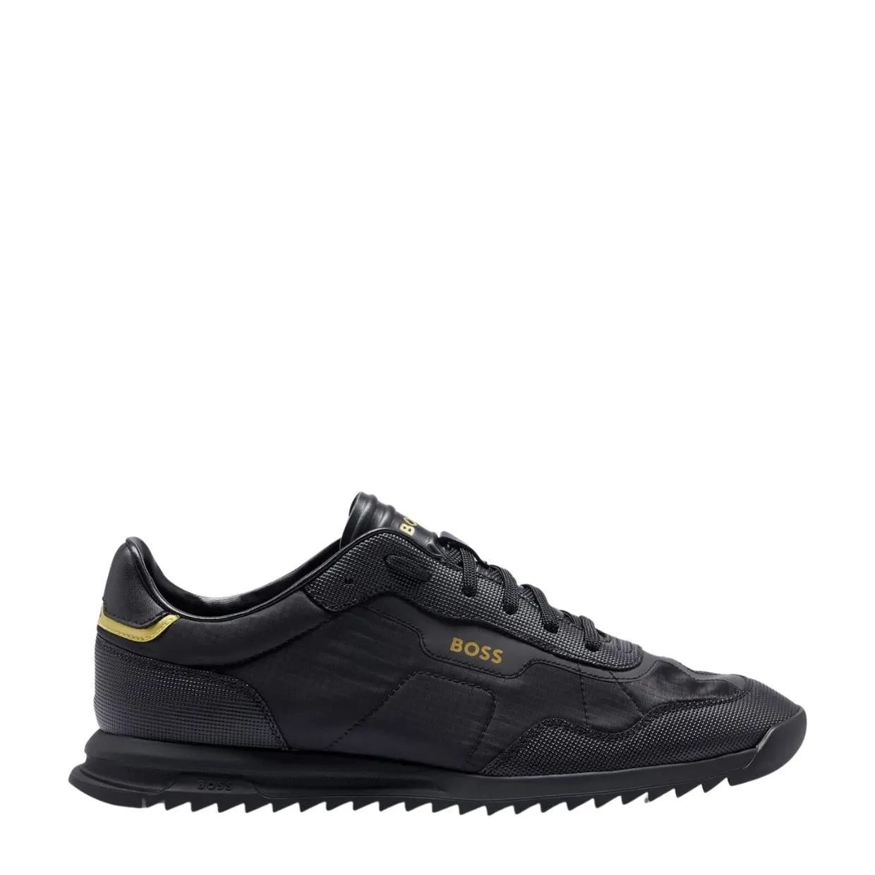 BOSS Zayn Mixed Material Perforated Faux Leather Black Trainers