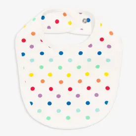 Clearance baby organic snap bib in rainbow mini dot