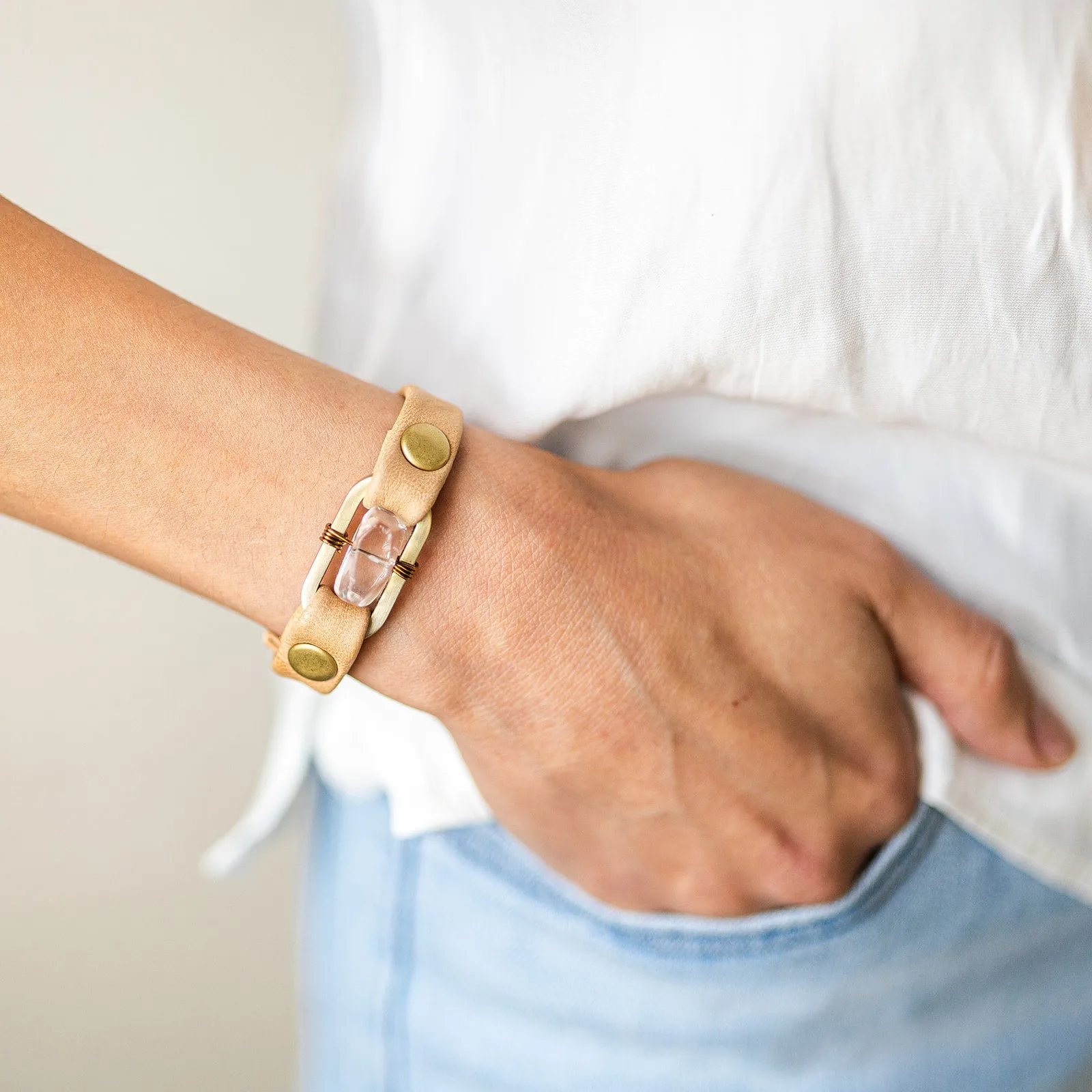 Desert Rose Bracelet - Antique Brass - Clear Quartz