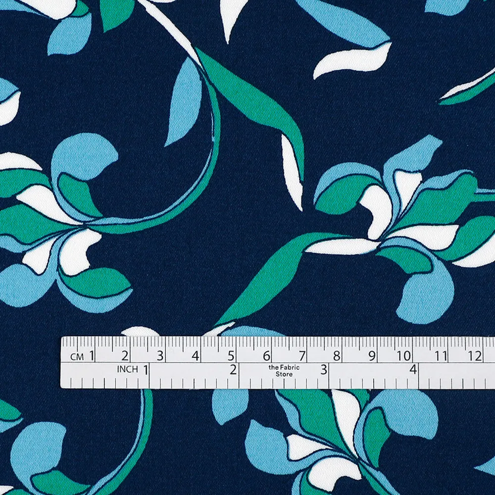 Flourishing Iris Stretch Cotton Sateen - Adriatic (remnant)