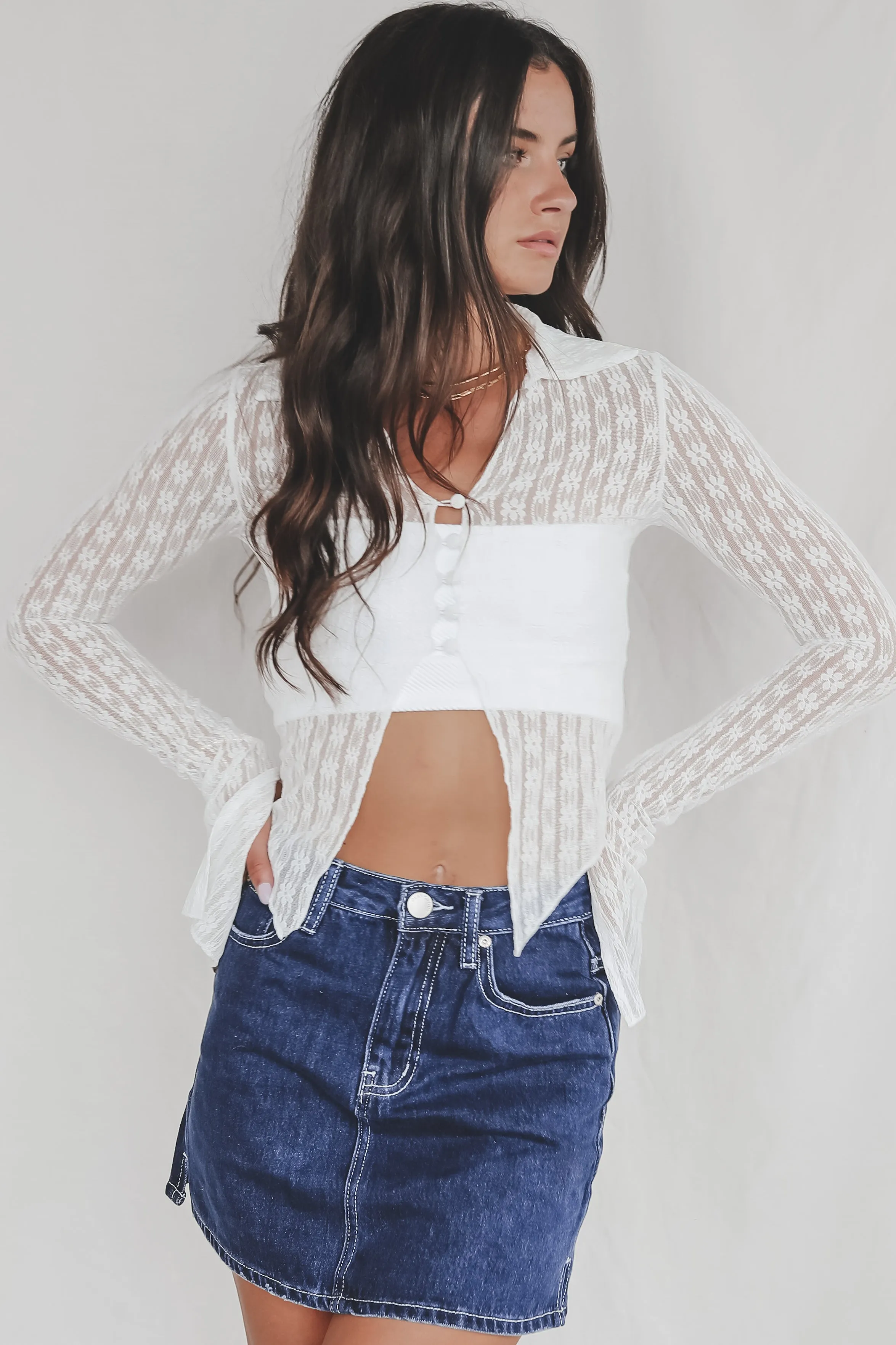 Heavenly Dainty White Lace Top Long Sleeve Top