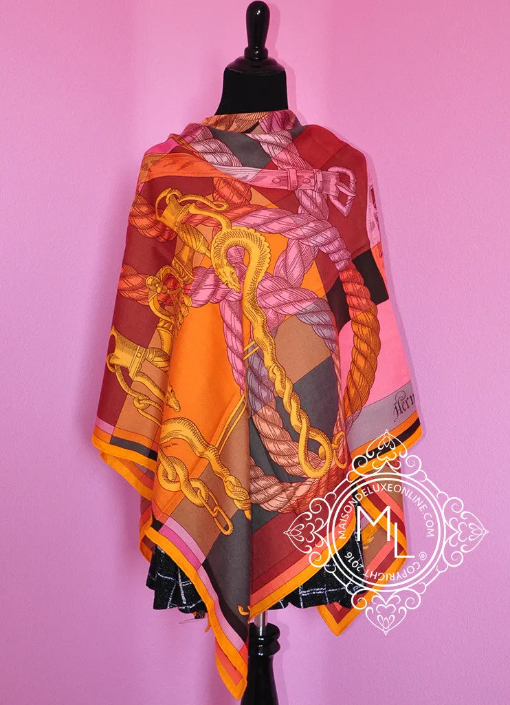 Hermes "Della Cavalleria" Soleil Gold Cashmere 140 GM Shawl Scarf