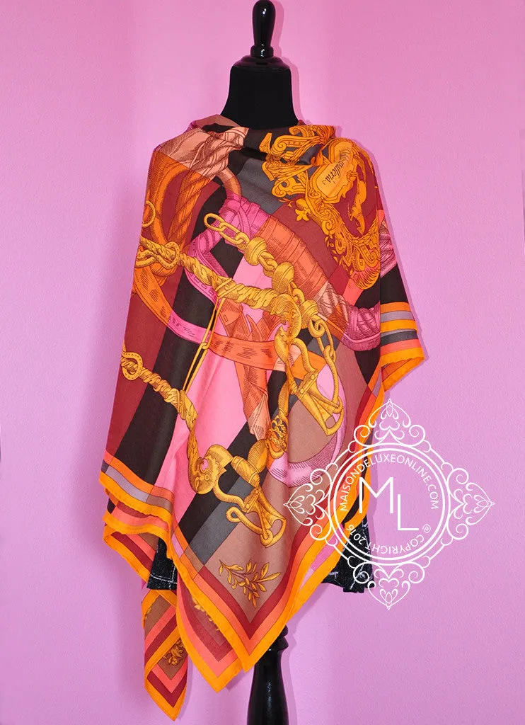 Hermes "Della Cavalleria" Soleil Gold Cashmere 140 GM Shawl Scarf