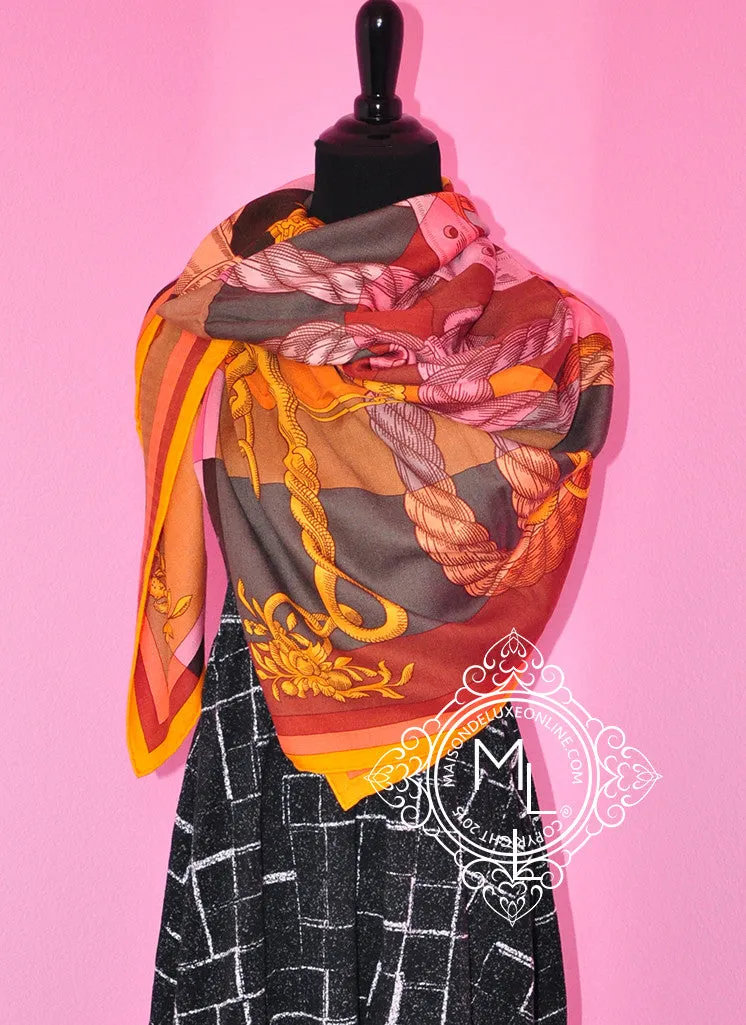 Hermes "Della Cavalleria" Soleil Gold Cashmere 140 GM Shawl Scarf