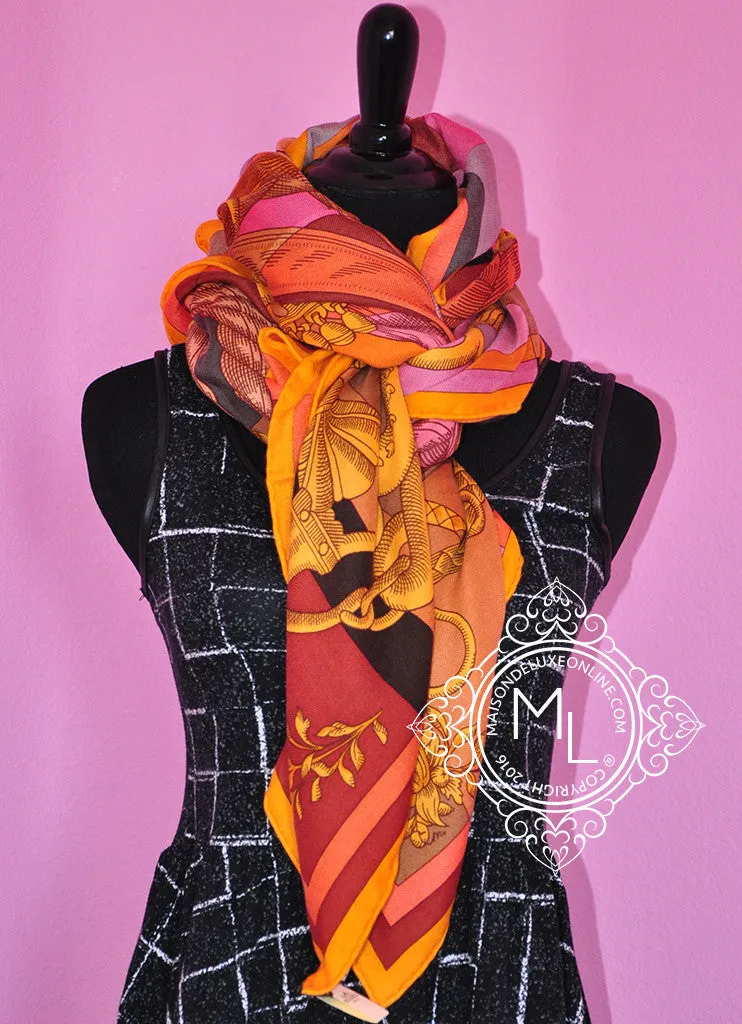 Hermes "Della Cavalleria" Soleil Gold Cashmere 140 GM Shawl Scarf