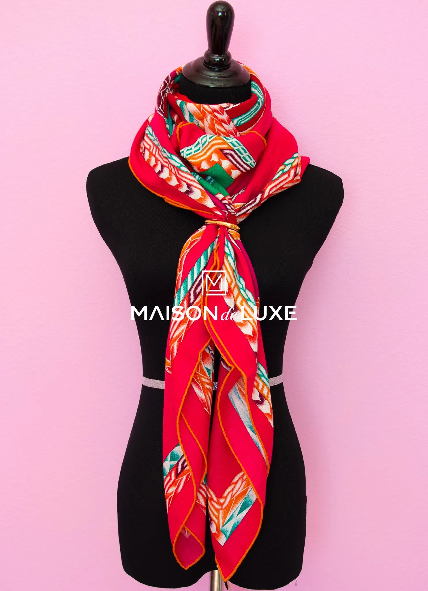 Hermes "Robe du Soir" Red Cashmere 140 GM Shawl Scarf