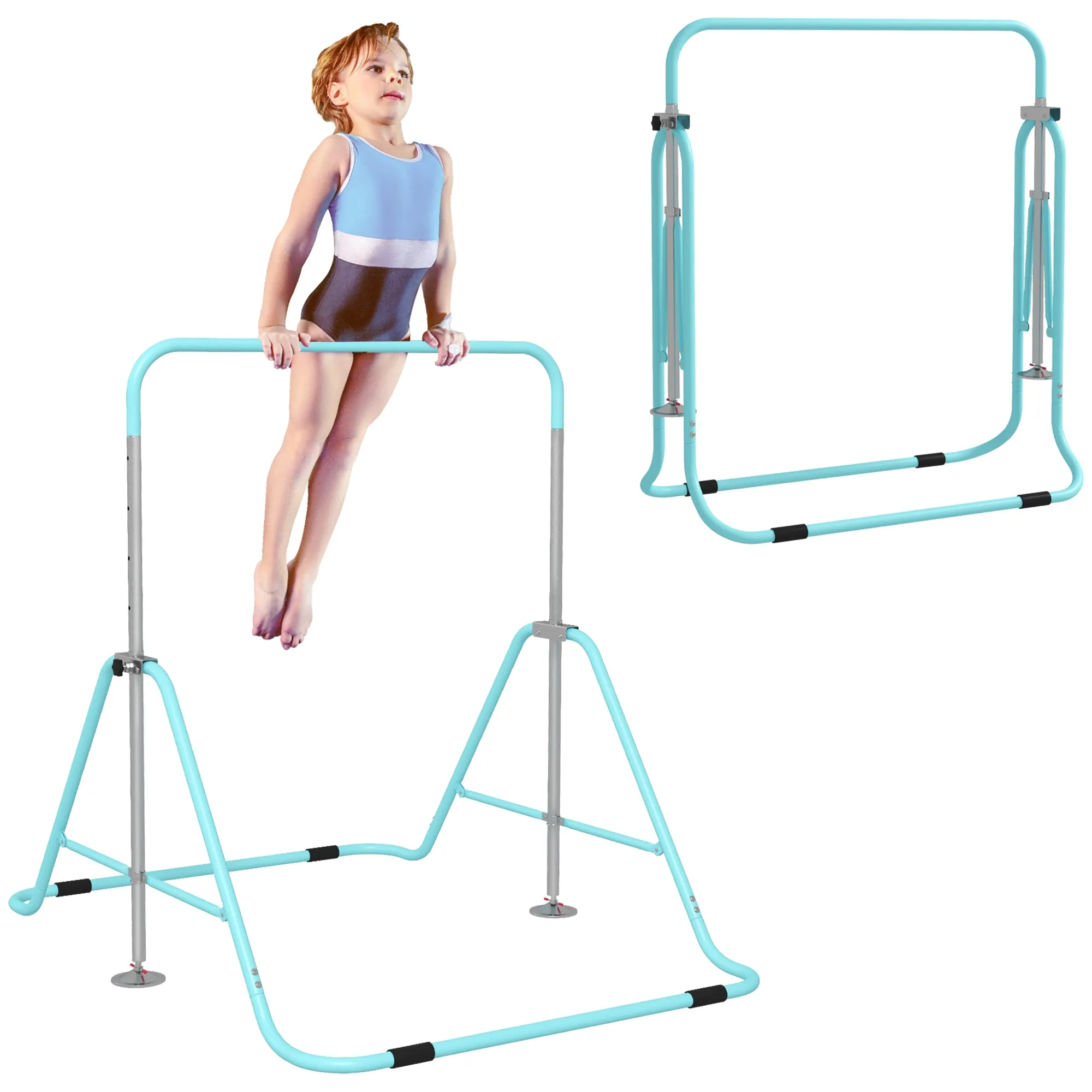 Kids Gymnastic Bar w/ Adjustable Height, Foldable Training Bar - Blue