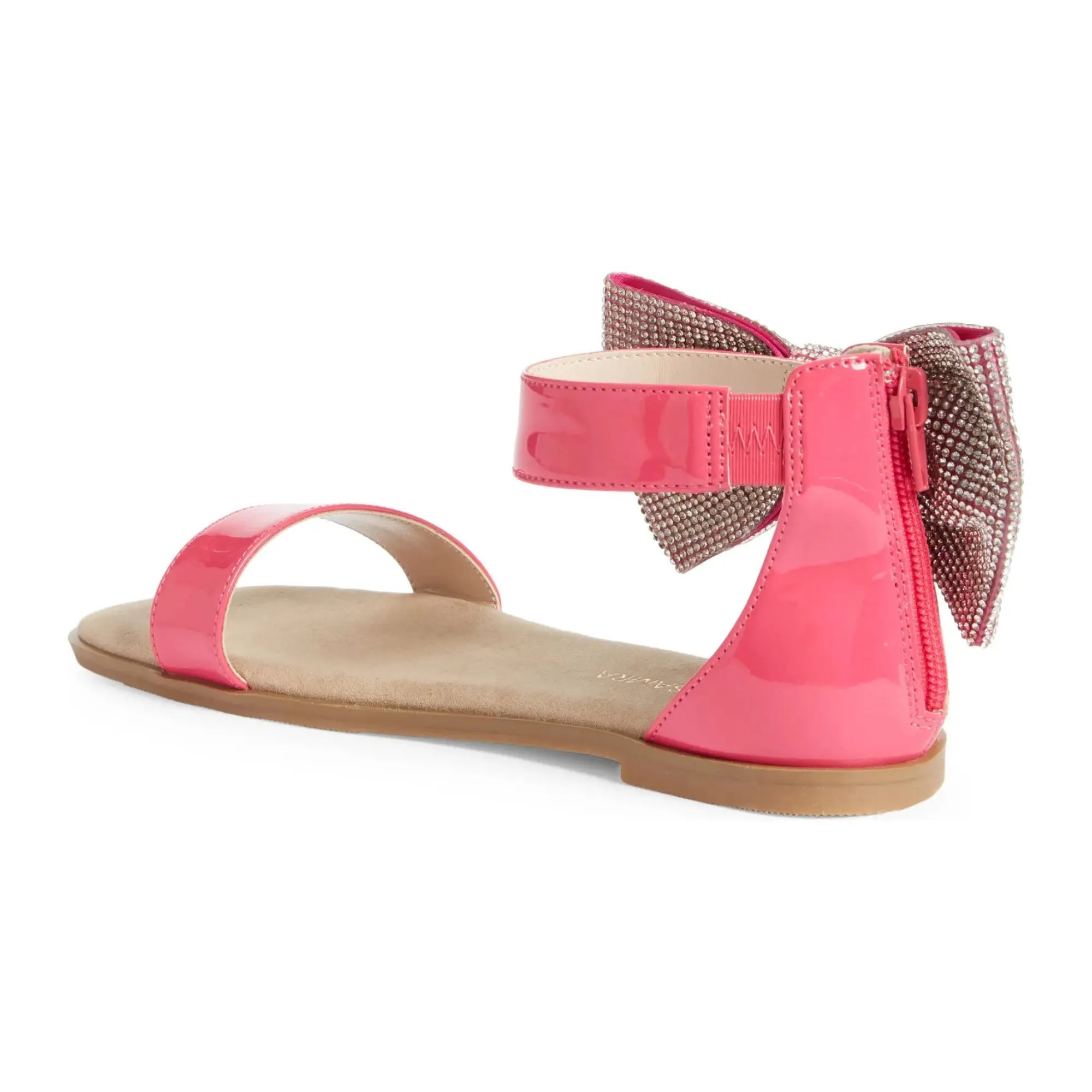 Miss Cambelle Crystal Bow Sandal in Hot Pink Patent - Kids