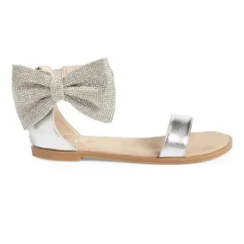 Miss Cambelle Crystal Bow Sandal in Silver - Kids