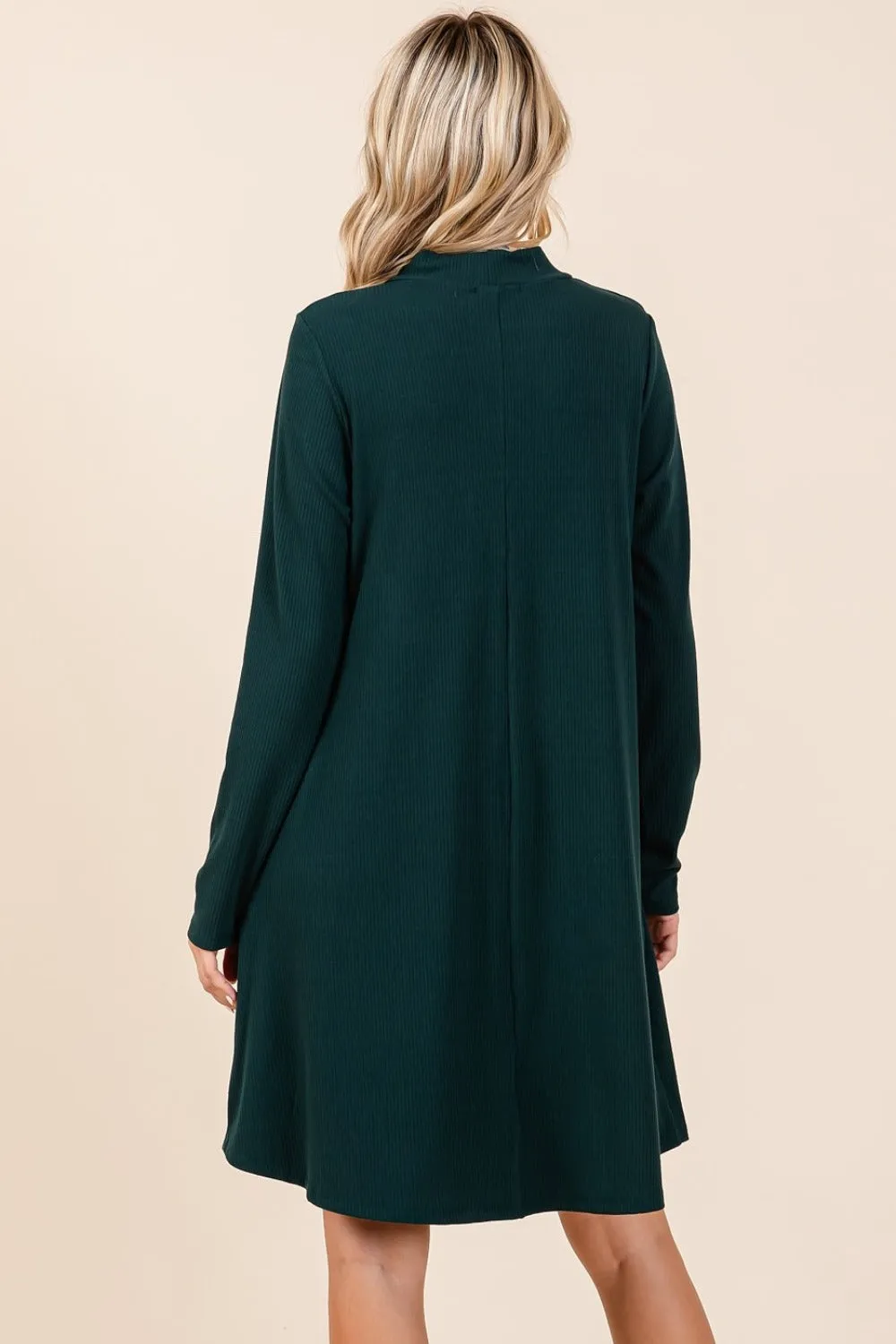 Mock Neck Long Sleeve Dress with Pockets