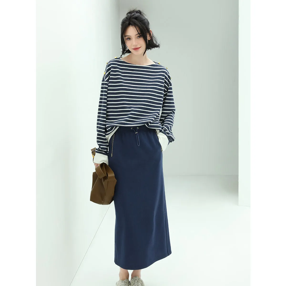 Nautical Boat Neck Wide Sleeved Striped Sweater