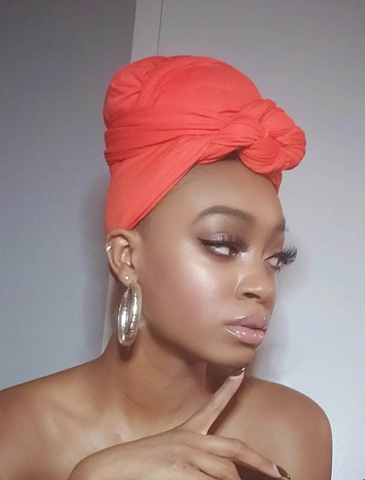 Peach Jersey Knit Stretched Fabric  Headwrap and Mask