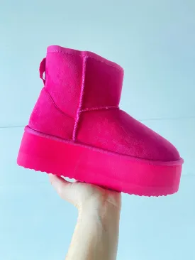 Platform Mini Fur Lined Boots- Hot Pink