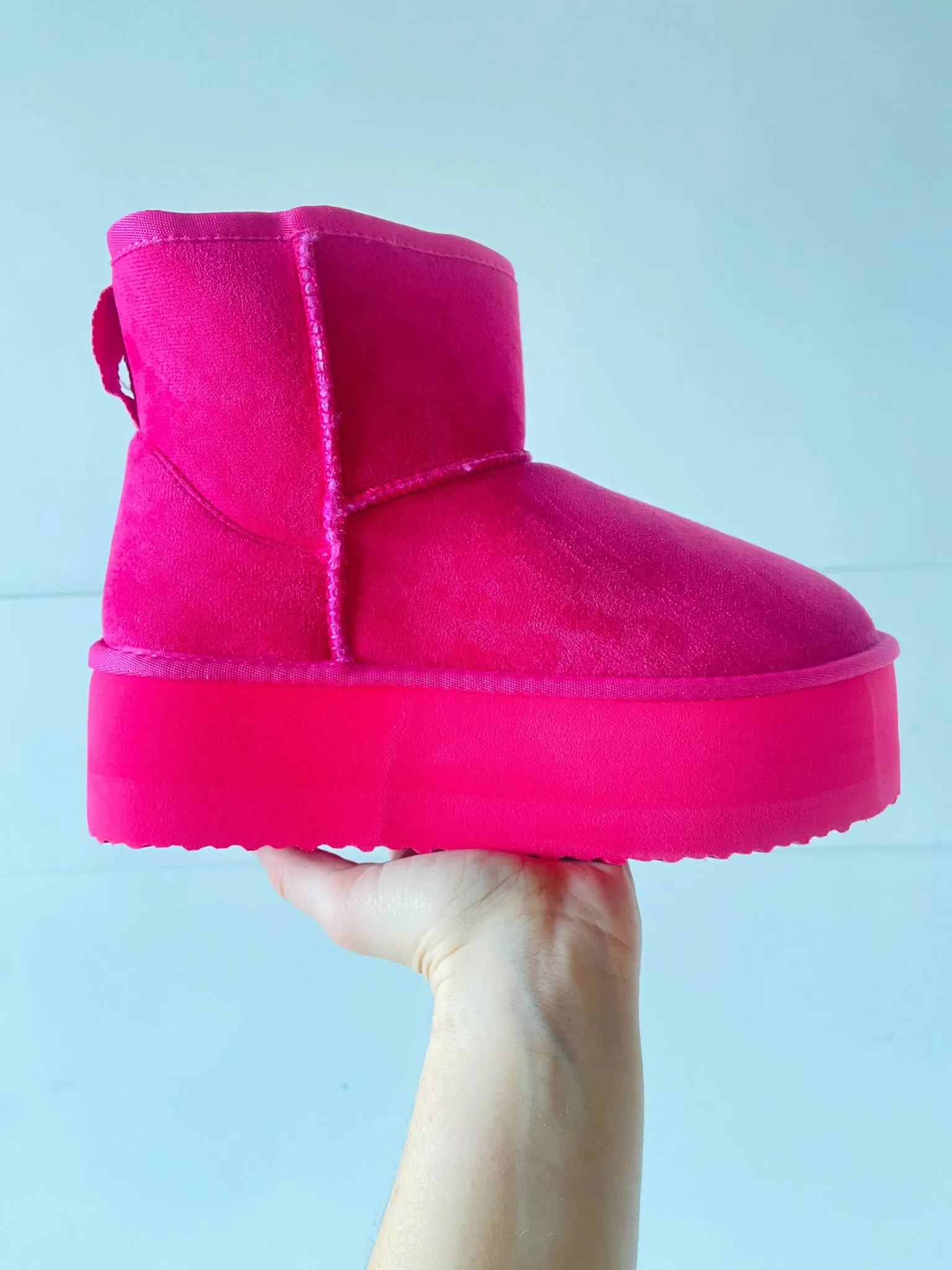 Platform Mini Fur Lined Boots- Hot Pink