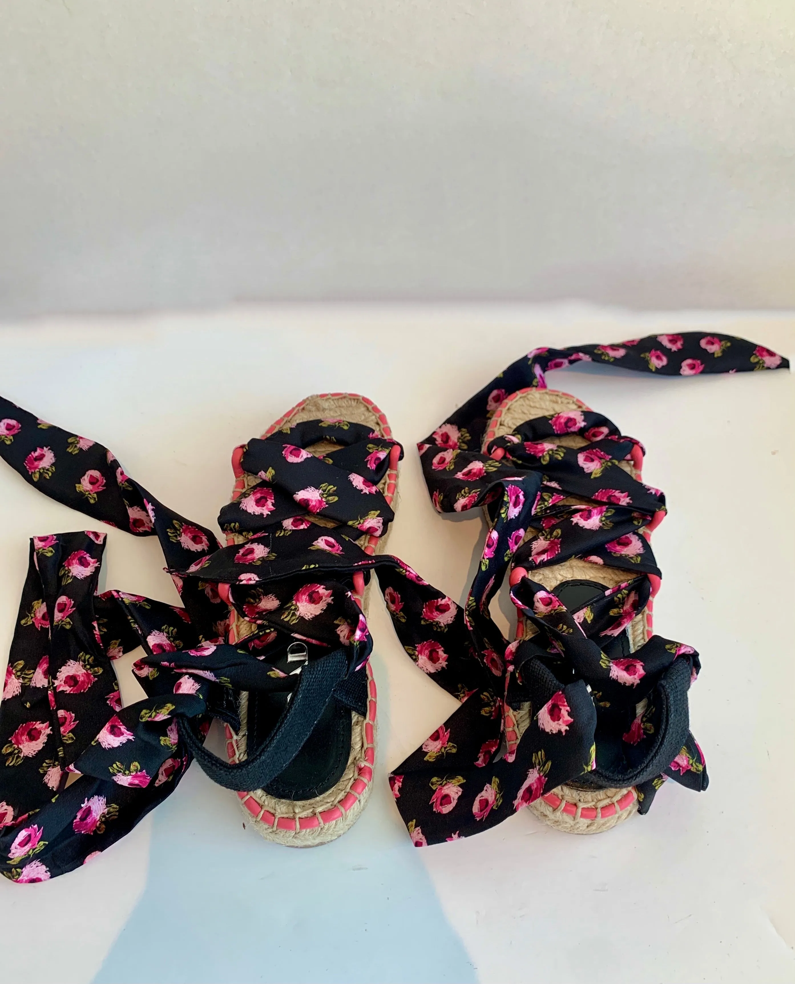 Prada Floral Lace Up Espadrilles