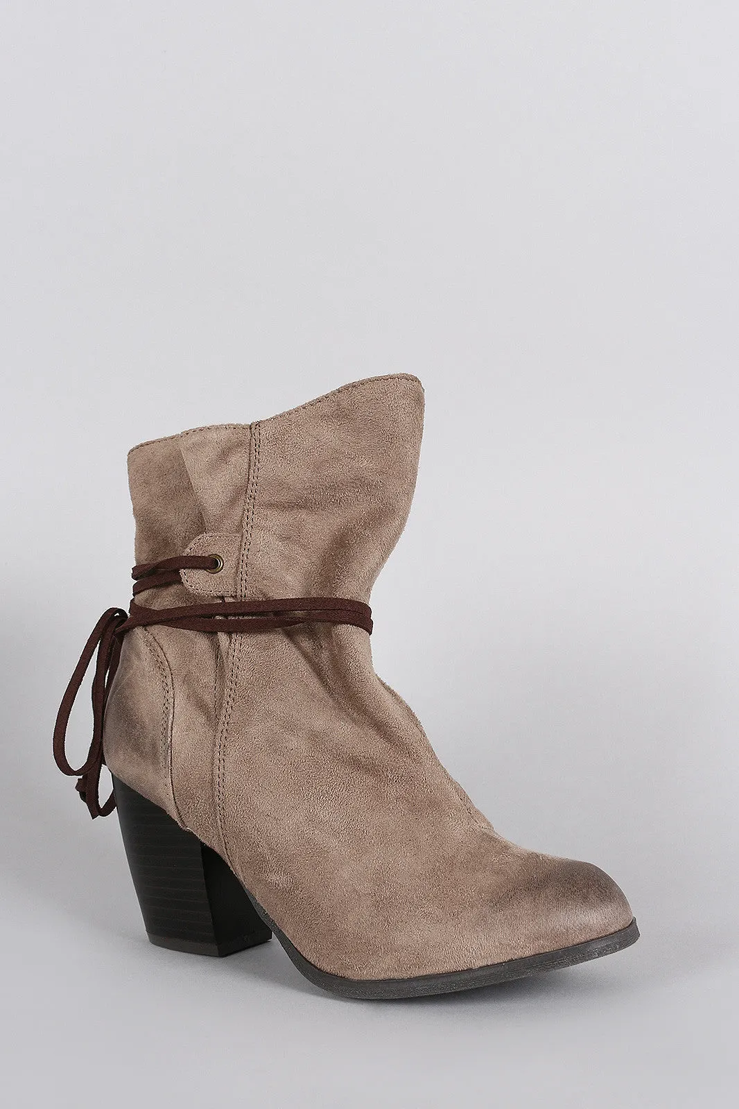 Qupid Suede Lace Tie Chunky Heeled Ankle Boots