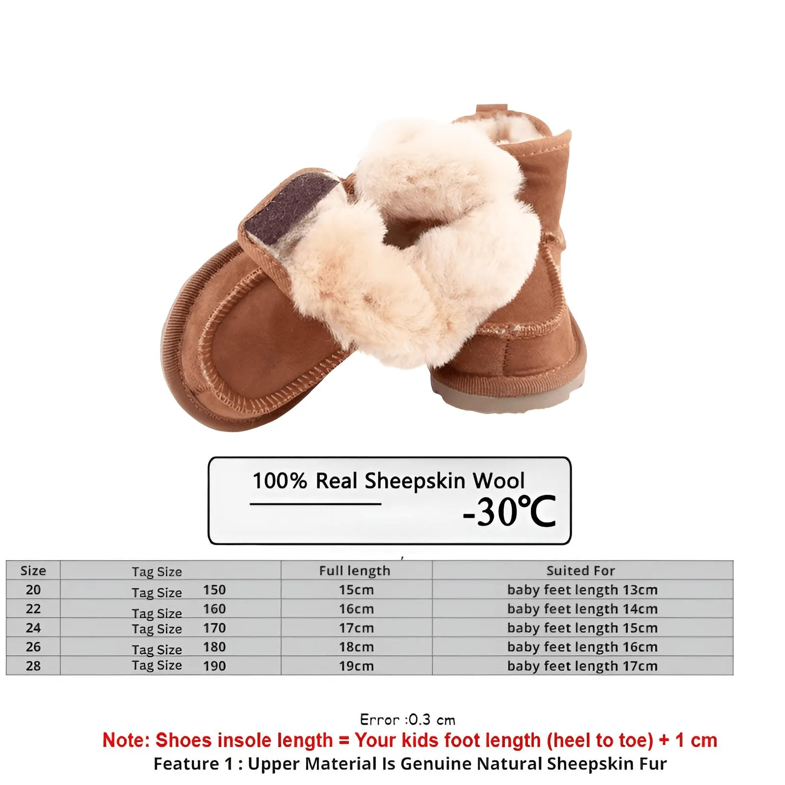 Real Sheepskin Fur Baby Snow Boots