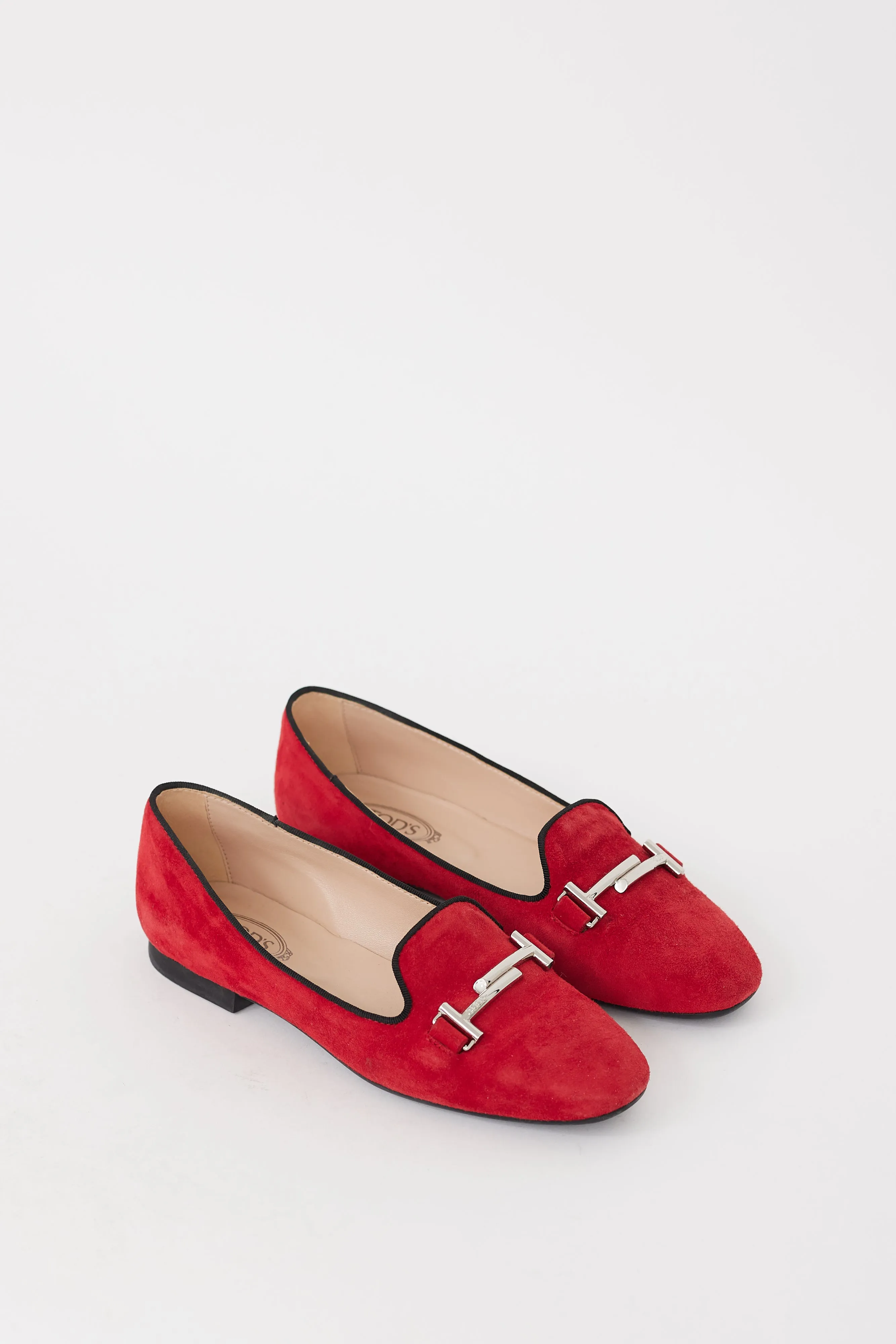 Red & Silver Suede Double T Loafer