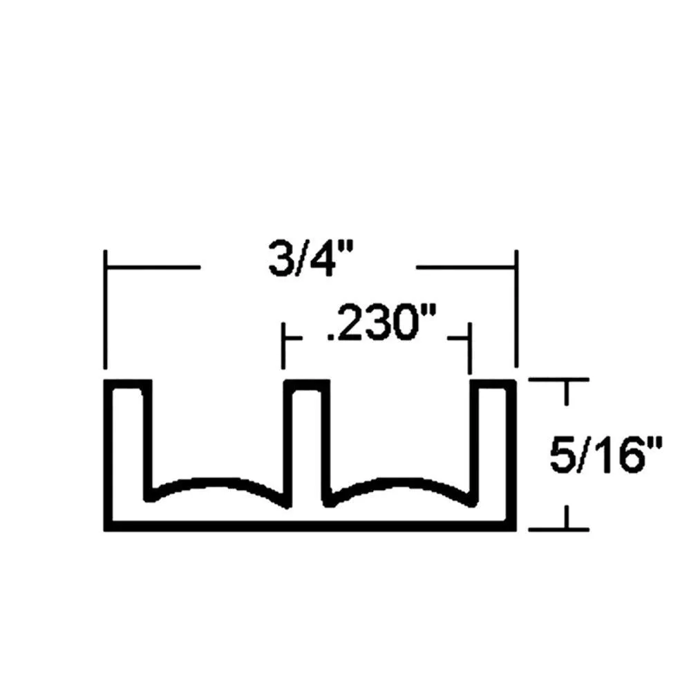 Showcase Lower Track for Sliding Glass or Wood Door Panels - For 3/16" Thick Material