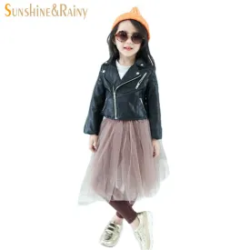 Spring & Autumn Fashion Kids Leather Jacket Girls PU Jacket Children Leather Outwear For Girl Baby Girl Jackets and Coats 2~7 T