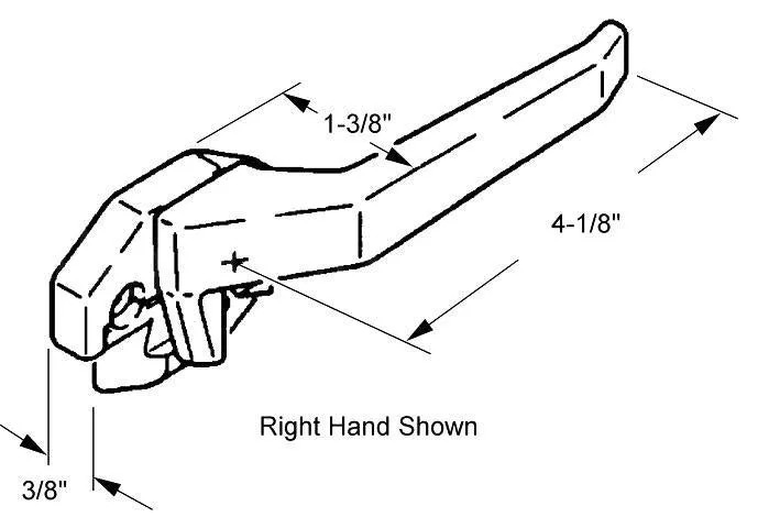 Wedgeless Casement and Awning Window 1-3/8" Projection Left Hand Cam Handle With 1-1/4" Screw Holes