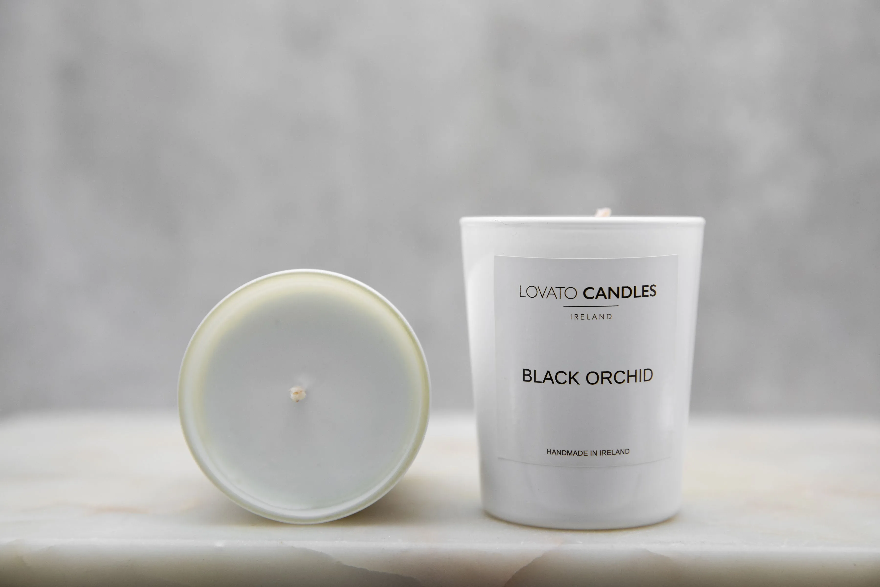 White Votive Candle - Black Orchid