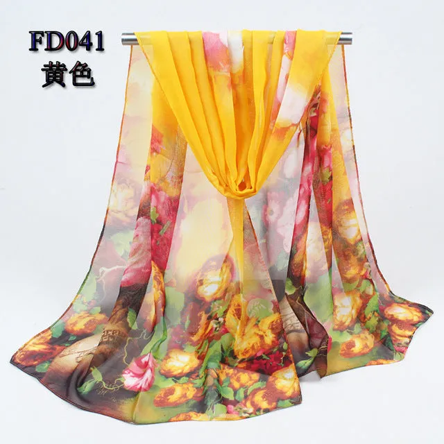 Wholesale 10 colors 2017 new fashion chiffon scarf polyester print autumn summer Pattern silk scarves shawl women