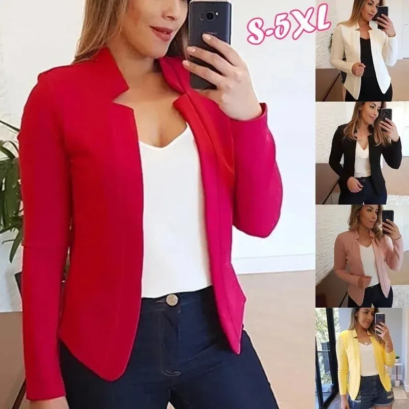 Women Thin Black Blazers Suit 2024 Female Spring Blazer Jackets Long Sleeve OL Casual Womens Slim Coats Femme Ladies Black Tops