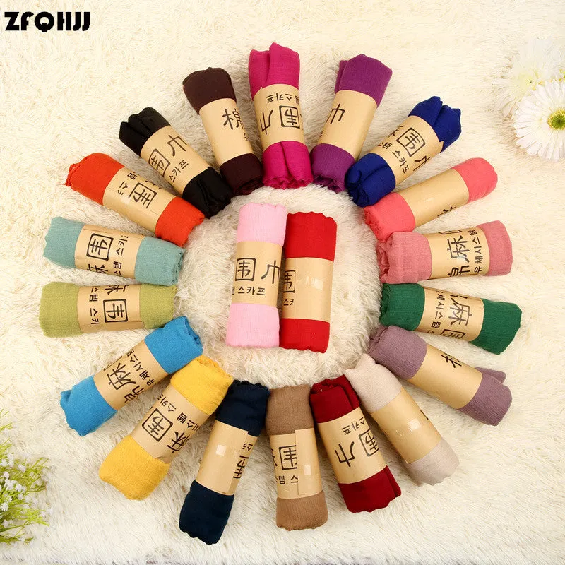 ZFQHJJ 180cmx90cm Women Cotton Linen Scarf Muslim Hijab Muffler Casual Long Plain Scarves Shawl Stole 21 candy colors for choose